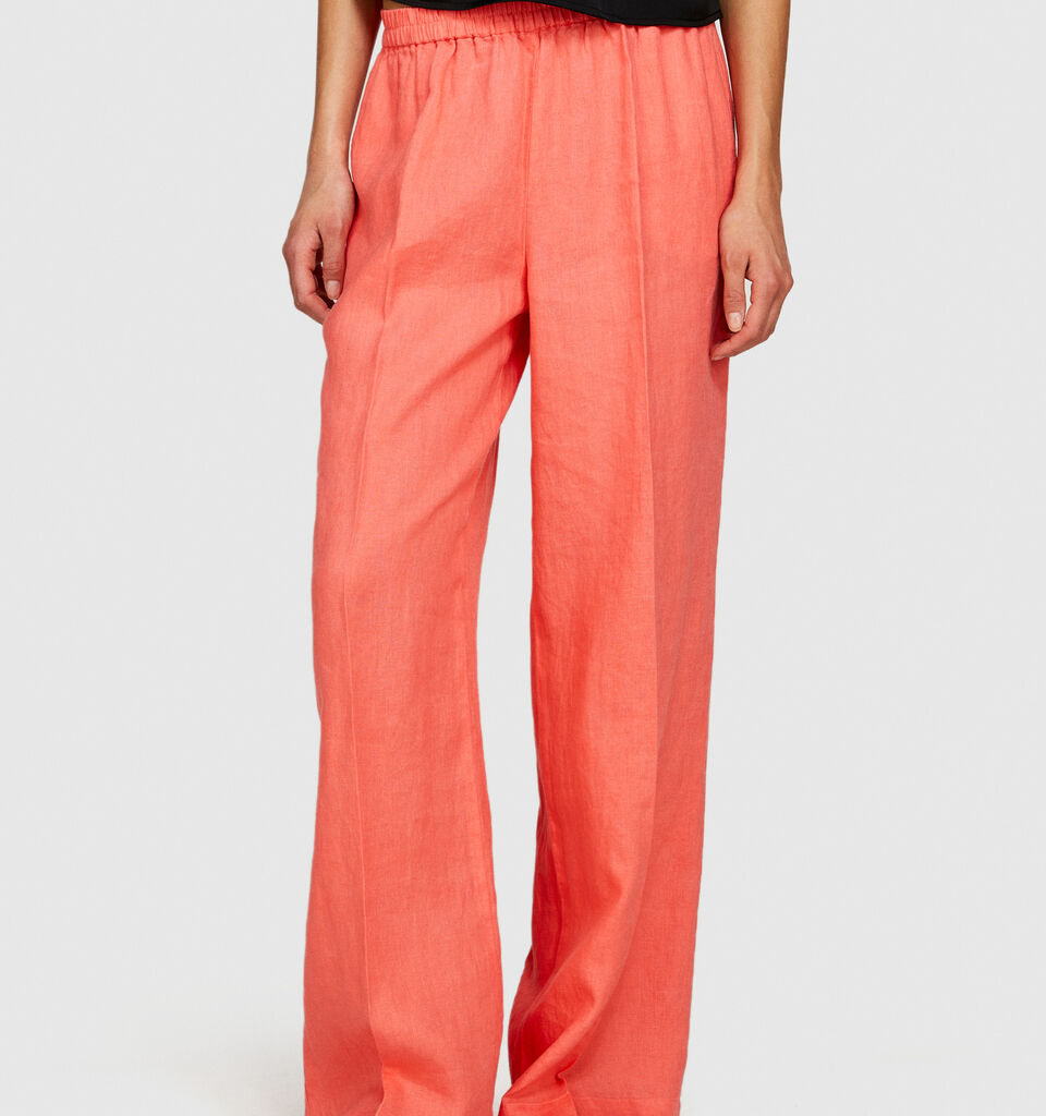 100% linen flare fit trousers - women's flared trousers - Coral | Sisley image number 4